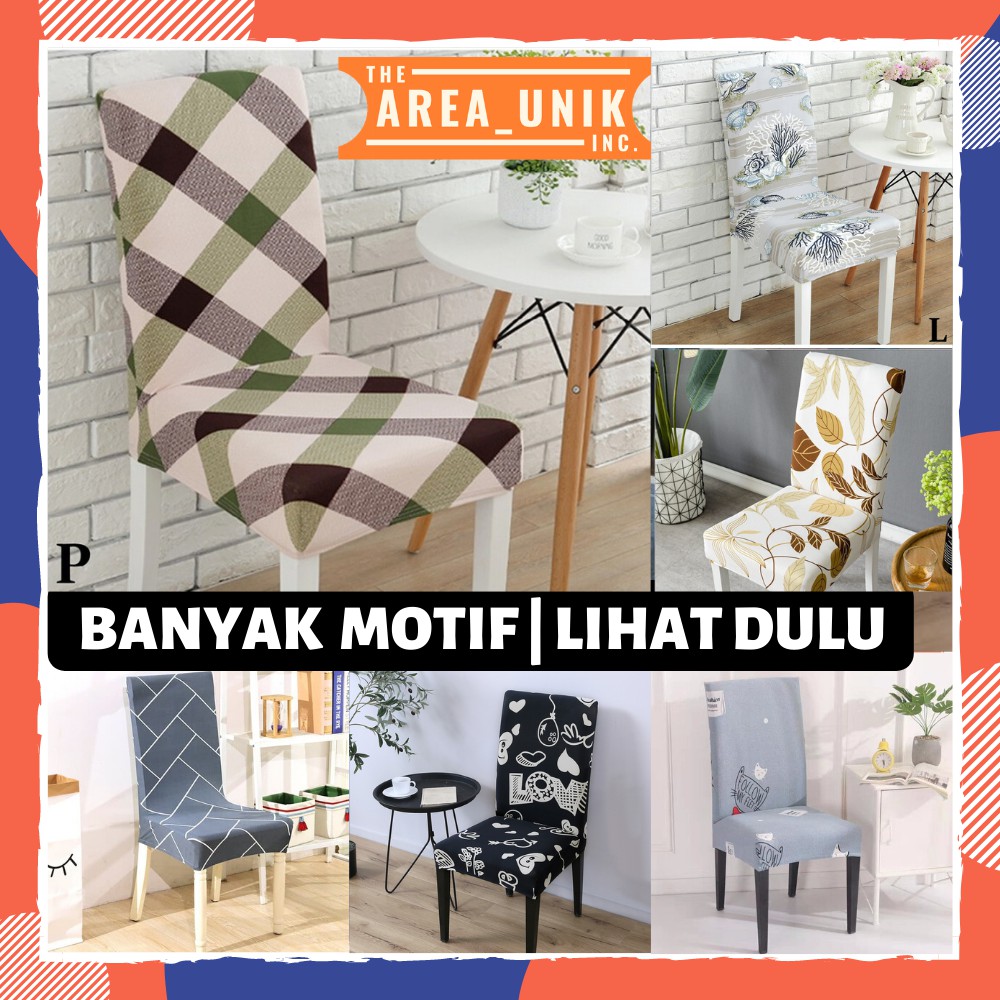 ✅betah Makan✅ Cover Kursi Makan Sarung Kursi Elastis Motif