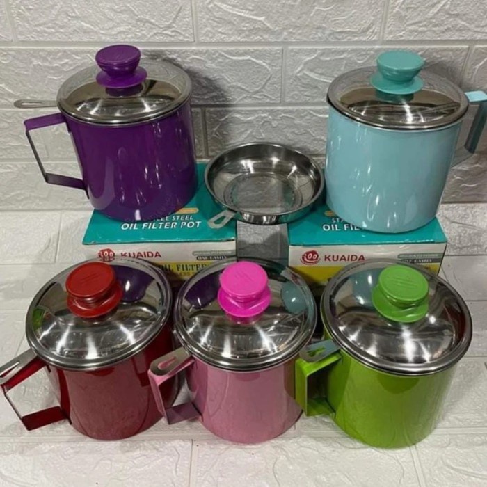 Mug &amp; Saringan Warna 1L Minyak Oil Pot Stainless 1 Liter Grosir