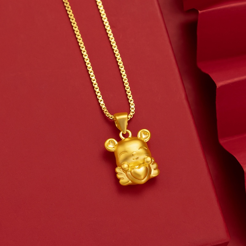 Kalung Klavikula Hias Liontin Beruang Emas Asli Kadar 375Gaya Korea Untuk Wanita