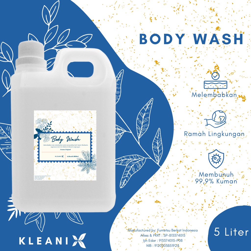 KLEANIX - Body Wash / Sabun Mandi Antiseptic Kemasan Refill Jerigen 5 Liter / 5000 ml