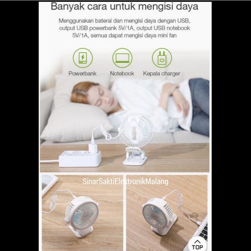 Robot Kipas Angin Portable Jepit Mini Fan Kecil Meja USB Charge Garansi