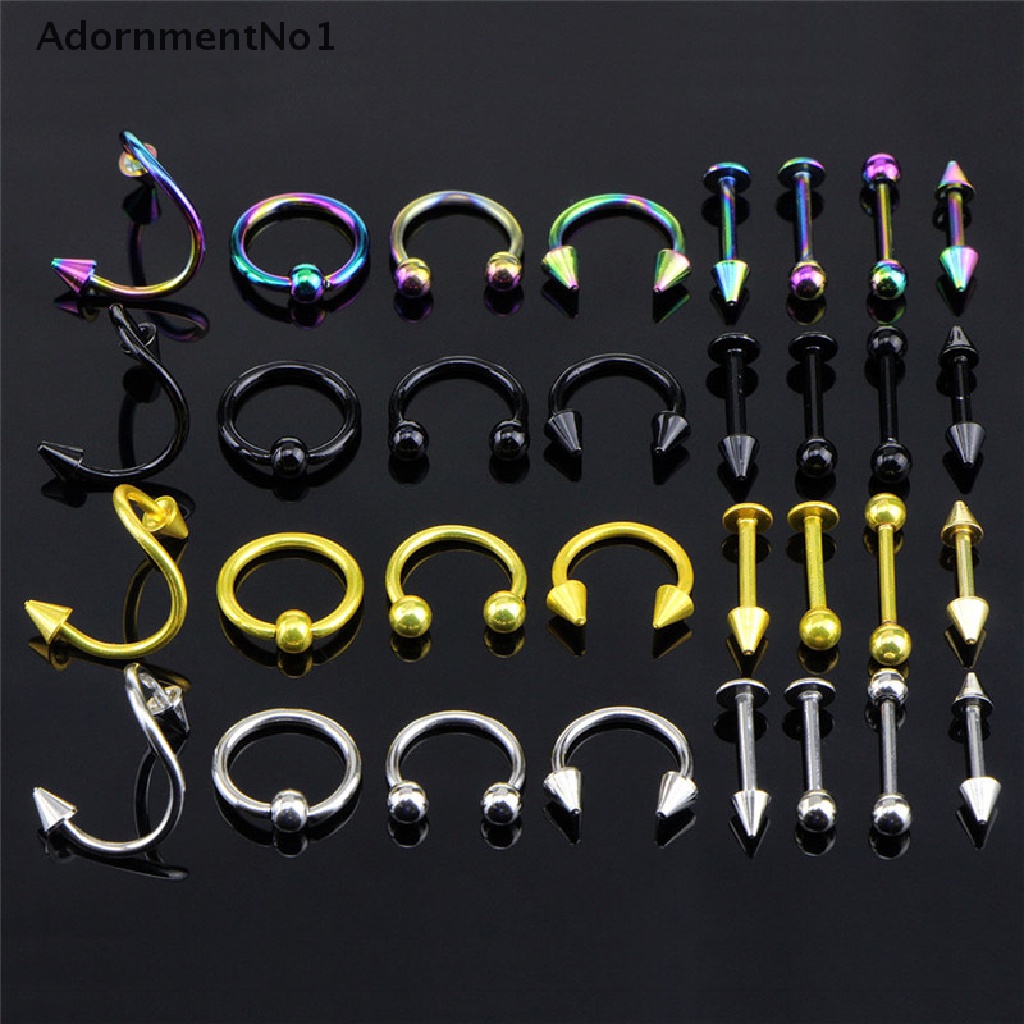 (AdornmentNo1) 16pcs / Set Anting Tindik Alis / Lidah / Perut Bentuk Spiral Bahan Stainless Steel Untuk Wanita