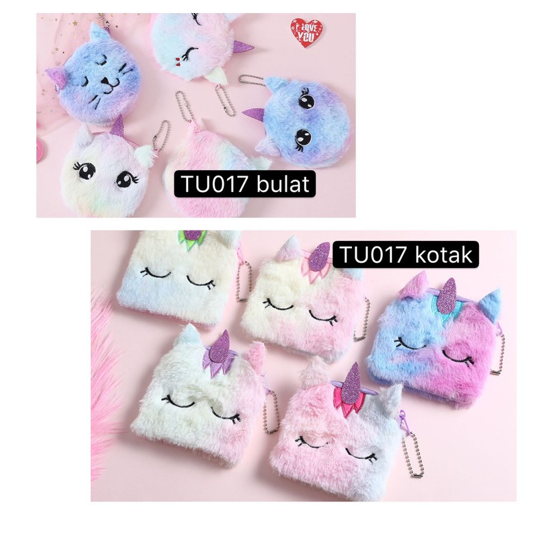 Dompet Koin kartu kunci unicorn Bulu Fluffy TU017 Coin Bag anak perempuan