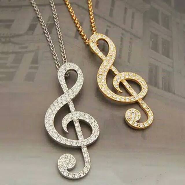 Kalung musik kunci G treble clef dengan rantai panjang kalung music K005