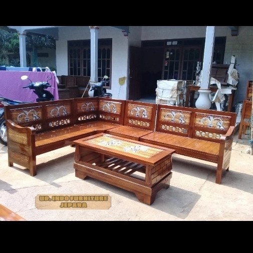 kursi pojok sudut meja kursi tamu kayu jati furniture jepara