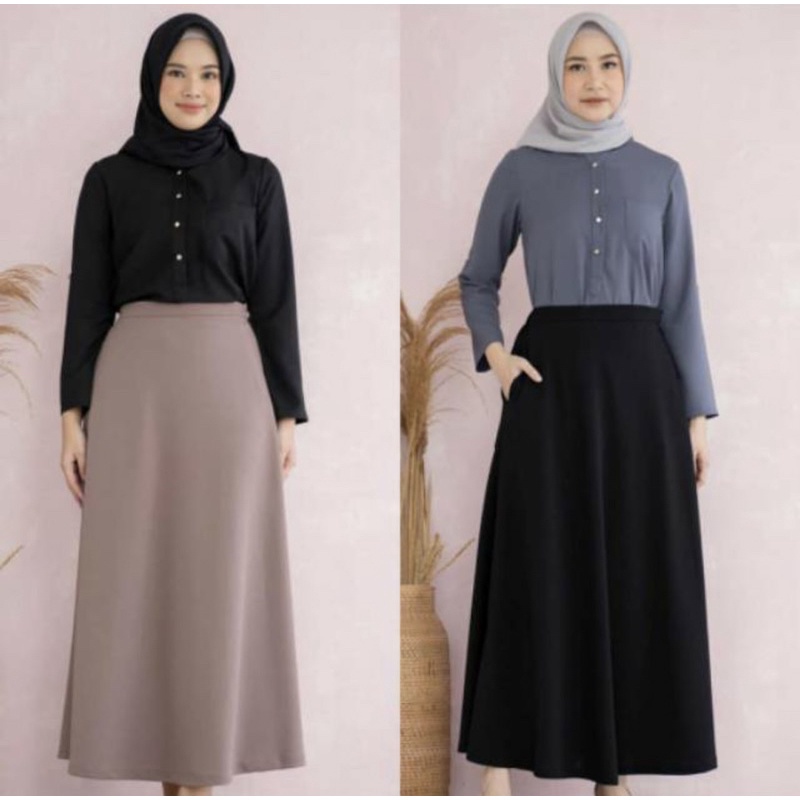 Rok Kerja Panjang Hitam Rok A Line Bahan scuba premium