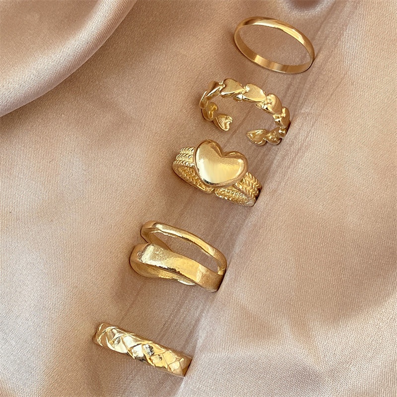 5pcs / Set Cincin Bentuk Hati Gaya Simple Untuk Wanita