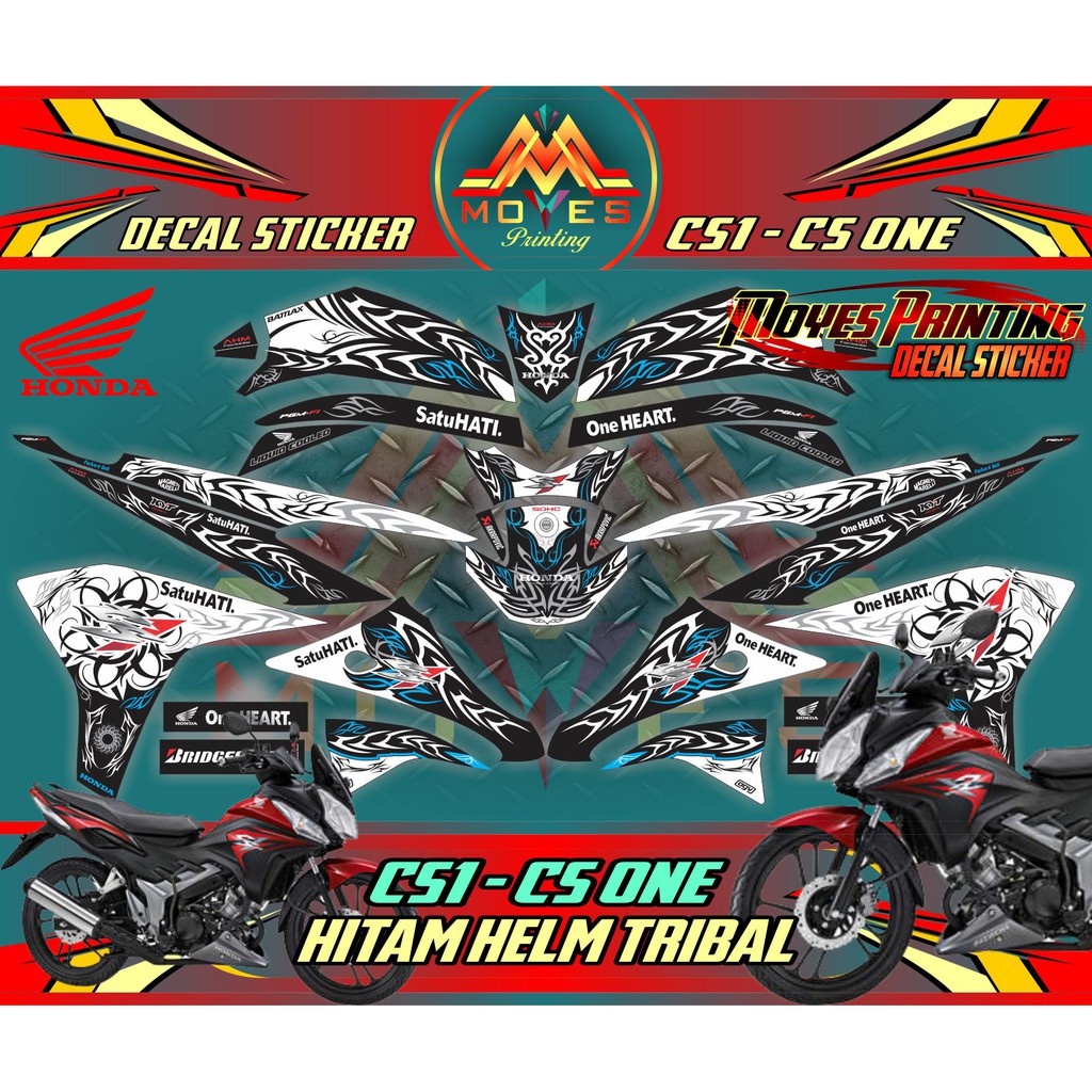 Sticker CS1 Striping CS-One Decal Honda CS One Motif Hitam Helm Tribal