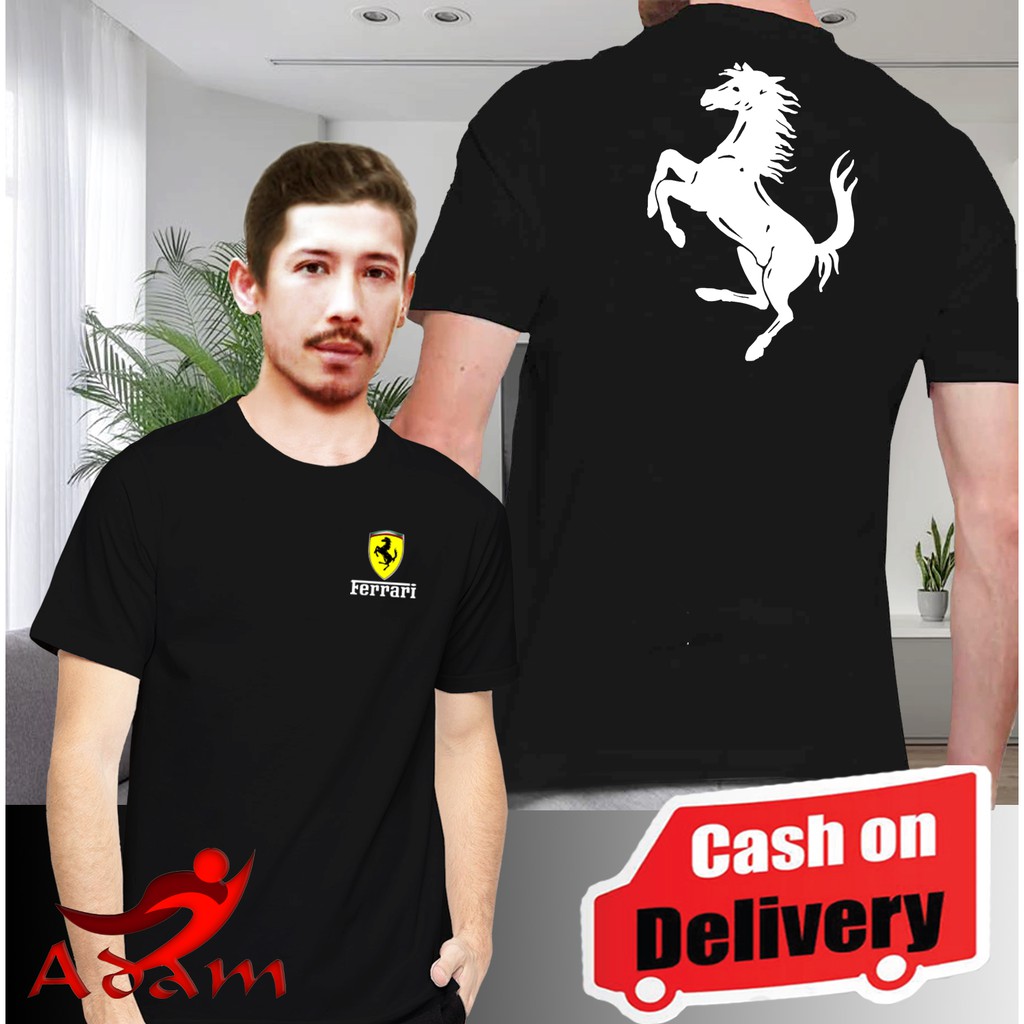 Baju Kaos Pria / Wanita T-Shirt Distro Atasan Ferrari Gambar Delapan Belakang