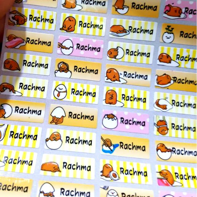 

Label nama anti air stiker waterproof Gudetama