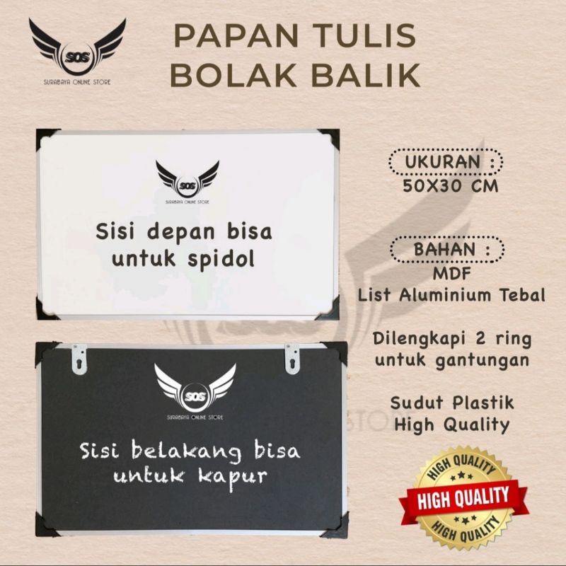 

Whiteboard / Papan Tulis Gantung Spidol dan Kapur Dua Sisi Ukuran (20x30) (30x50) /Papan tulis dua sisi