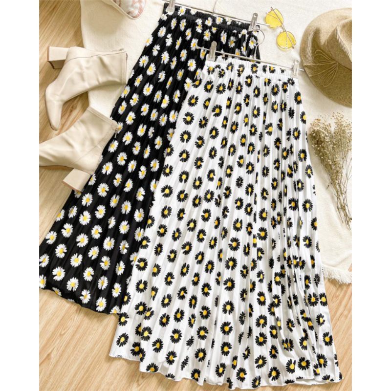 ROK DAISY BUNGA BAHAN HYGET PREMIUM // ROK PLISKET MOTIF BUNGA // ROK PLISKET DAISY MOTIF TERBARU