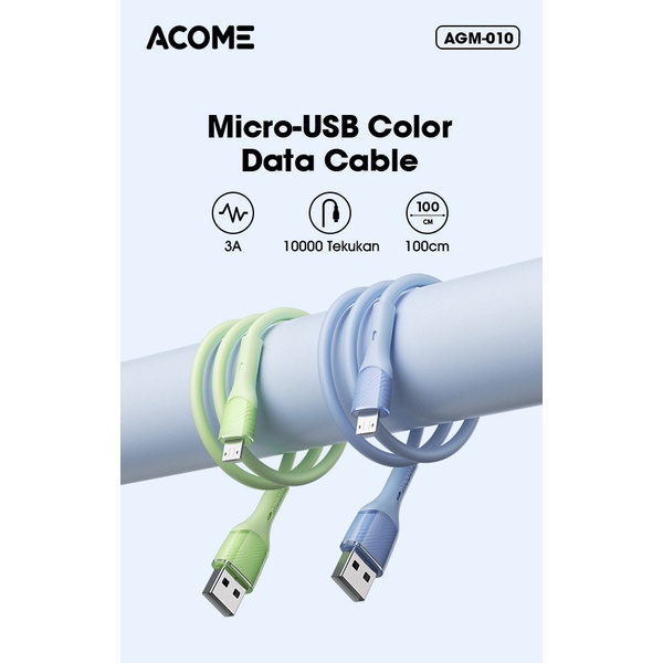 ACOME AGM010 Kabel Data Micro USB Fast Charging 3A 1 meter Seri Warna Warni Garansi Resmi 1 Tahun