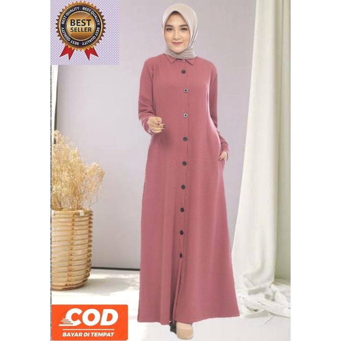 gamis knite polos full kancing | gamis terbaru 2022 | gamis knite import | gamis kancing depan full 