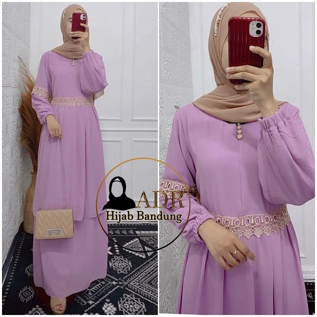 Gamis Malaysia Renda Jasmin / Ceruty Babydoll Full Furing / BUSUI Friendly / Wudhu Friendly / Gamis 