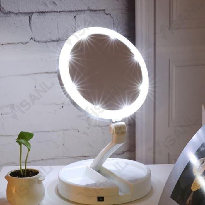 Makeup Lampu Cermin Pembesar Rias Dua sisi Kosmetik Mirror LED Lipat Makeup Dengan Lampu Led