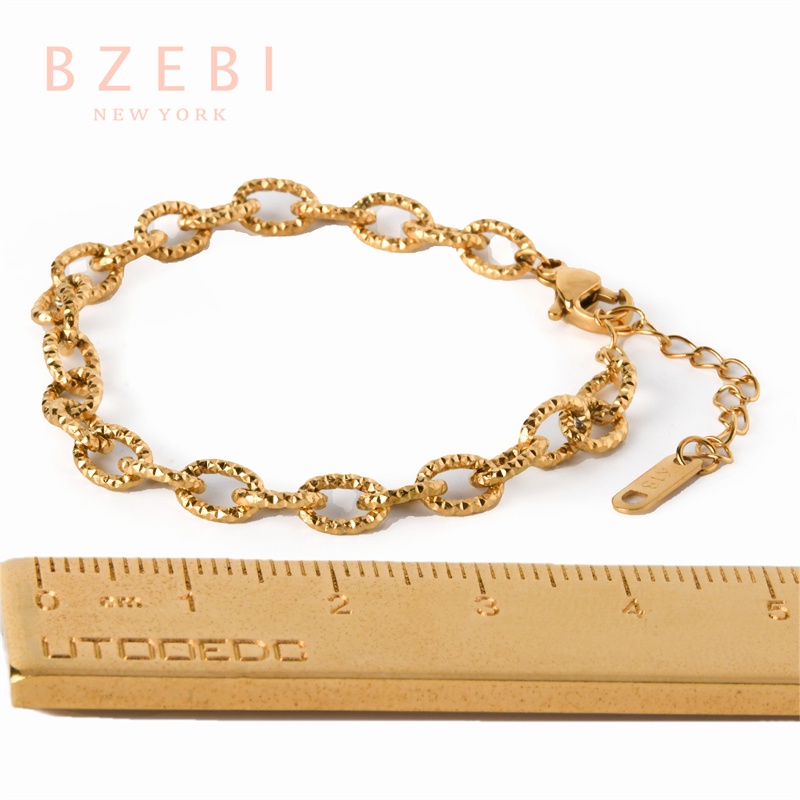 Bzebi Gelang Titanium Steel Lapis Emas 18k Hias Berlian Imitasi Gaya Korea 983b