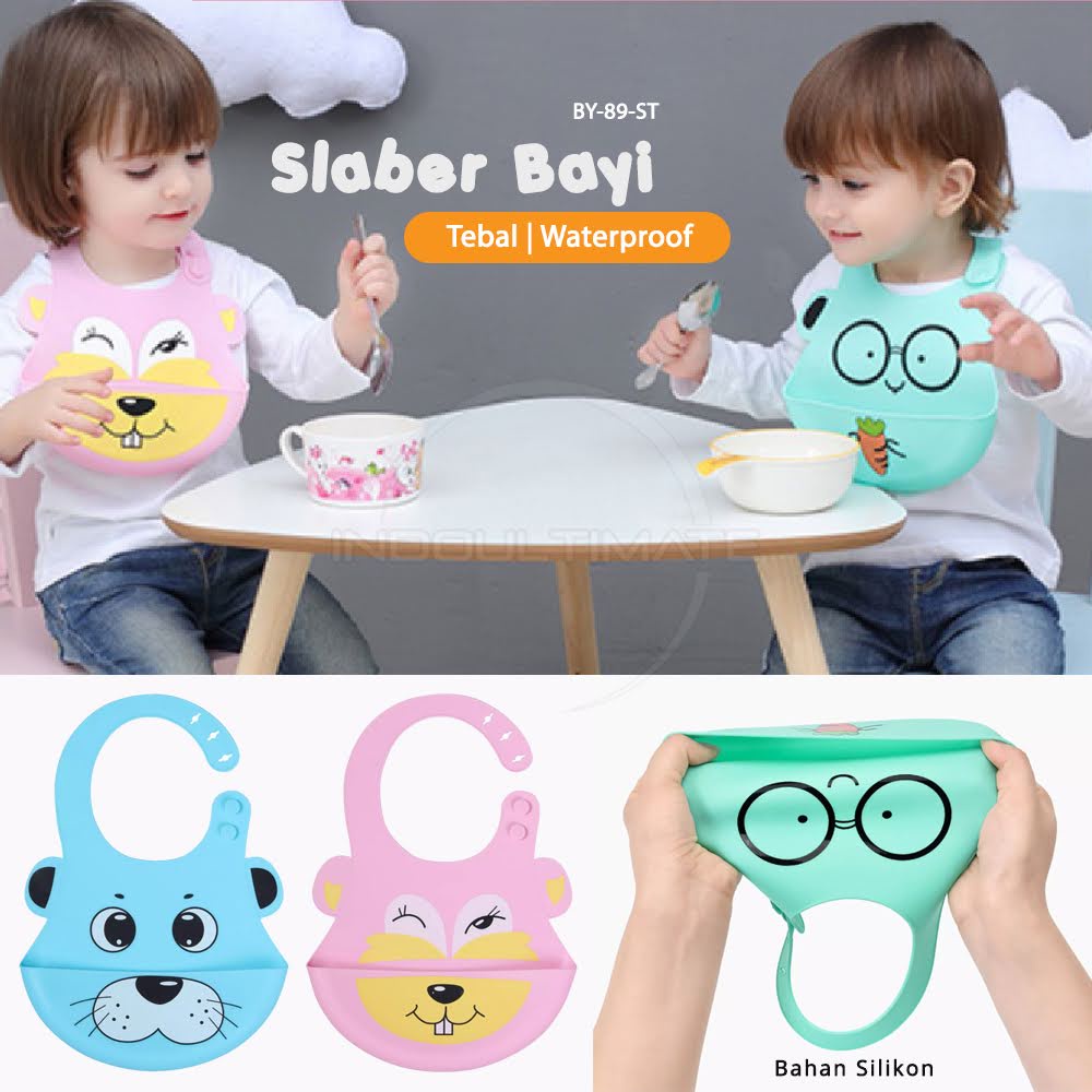 1Pcs Slaber Bayi Silicone PREMIUM Celemek Makan Bayi Silikon Clemek Celemek Air Liur Slabber Bayi Baby Bib Sleber Makan  BY-89-ST Bayi Tatakan Makan Bayi Tatakan Air Liur