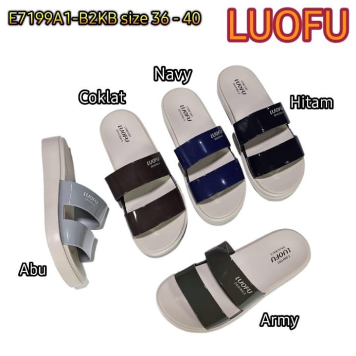 Sandal Wanita Kekinian Terbaru Dan Termurah  Slop Ban 2 Luofu E7199A1B2KB