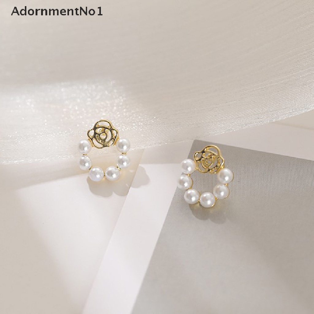 (AdornmentNo1) Anting Tusuk Gantung Desain Bunga Mawar Hollow Hias Mutiara Imitasi Untuk Wanita