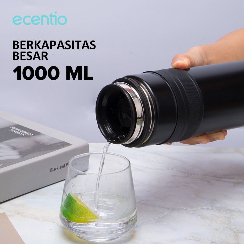 ecentio 1L Termos Air Panas Dingin Tumbler Besar Bottle Air Panas Anti Bocor Stainless Termos Minum Botol Minum