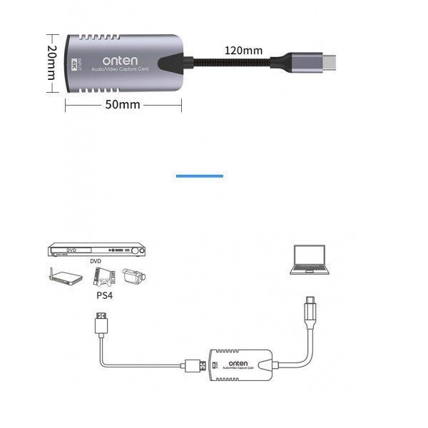 ONTEN OTN-US323 - USB Audio Video Capture Card - Plug and Play - Support 4K UHD