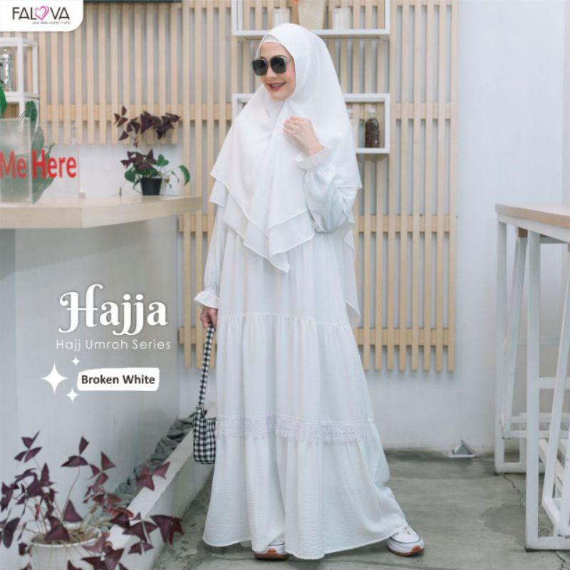 DRESS MUSLIM BAJU GAMIS UMROH HAJI PUTIH HAJJA SERIES BY FALOVA PAKAIAN MUSLIMAH RAYON AIRFLOW CRINK