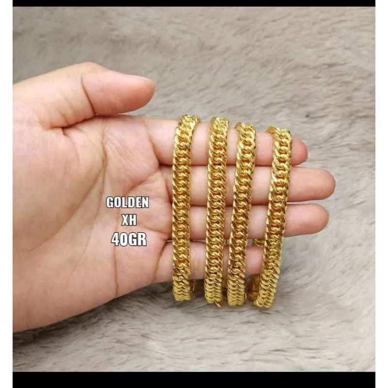 Gelang Replika mas 24 kualitas golden, awet,bisa sisepuh ulang, beratnya hanya dikira kira ya, tidak ditimbang