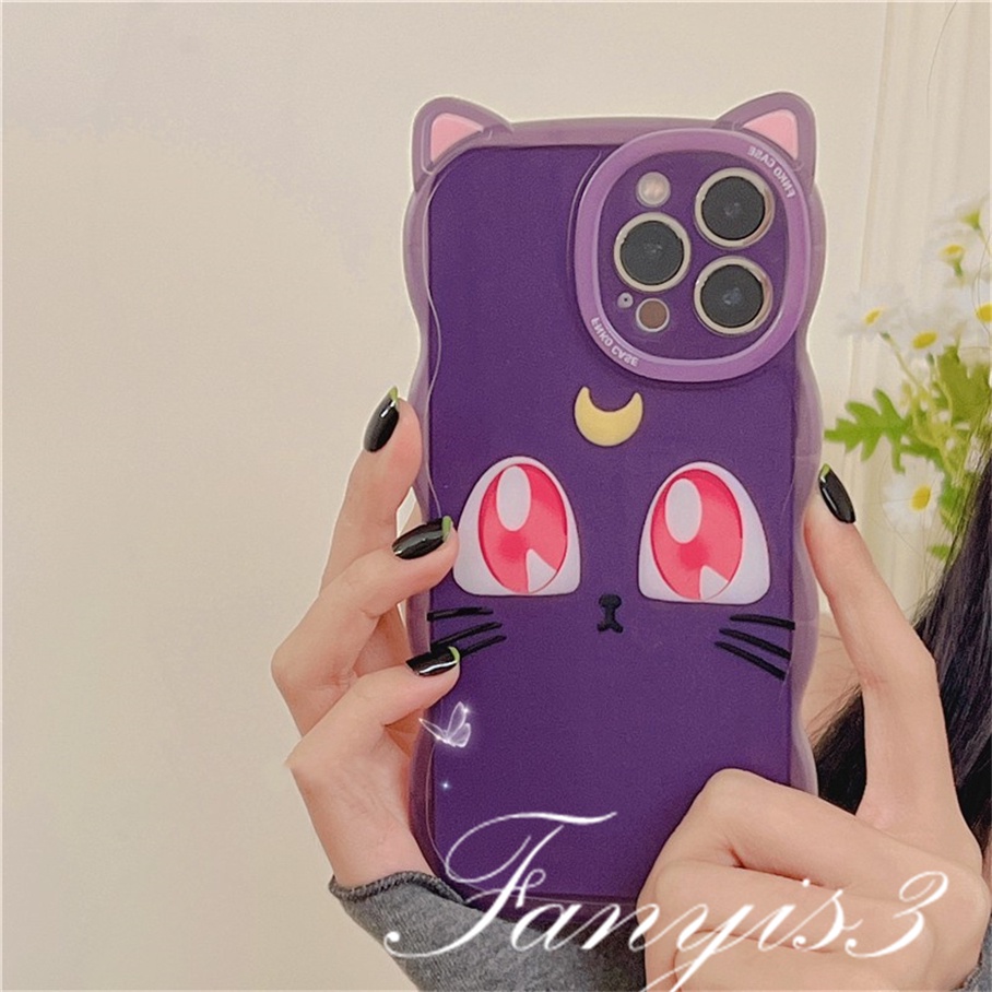 Compatible For iPhone 14 13 12 11 Pro Max X XR Xs Max 8 7 6 6s Plus SE 2020 Soft Case Pelindung Desain Telinga Kucing Luna Untuk