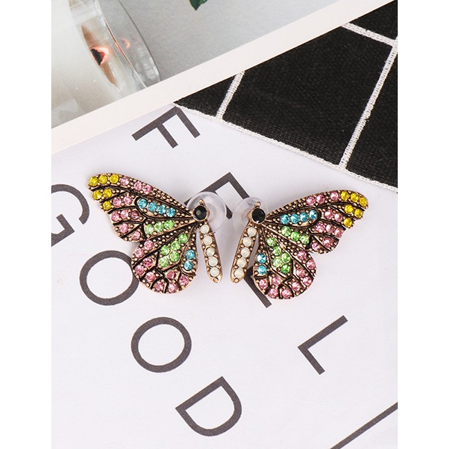 LRC Anting Tusuk Fashion Pink Butterfly Glass Drill Earrings F79962