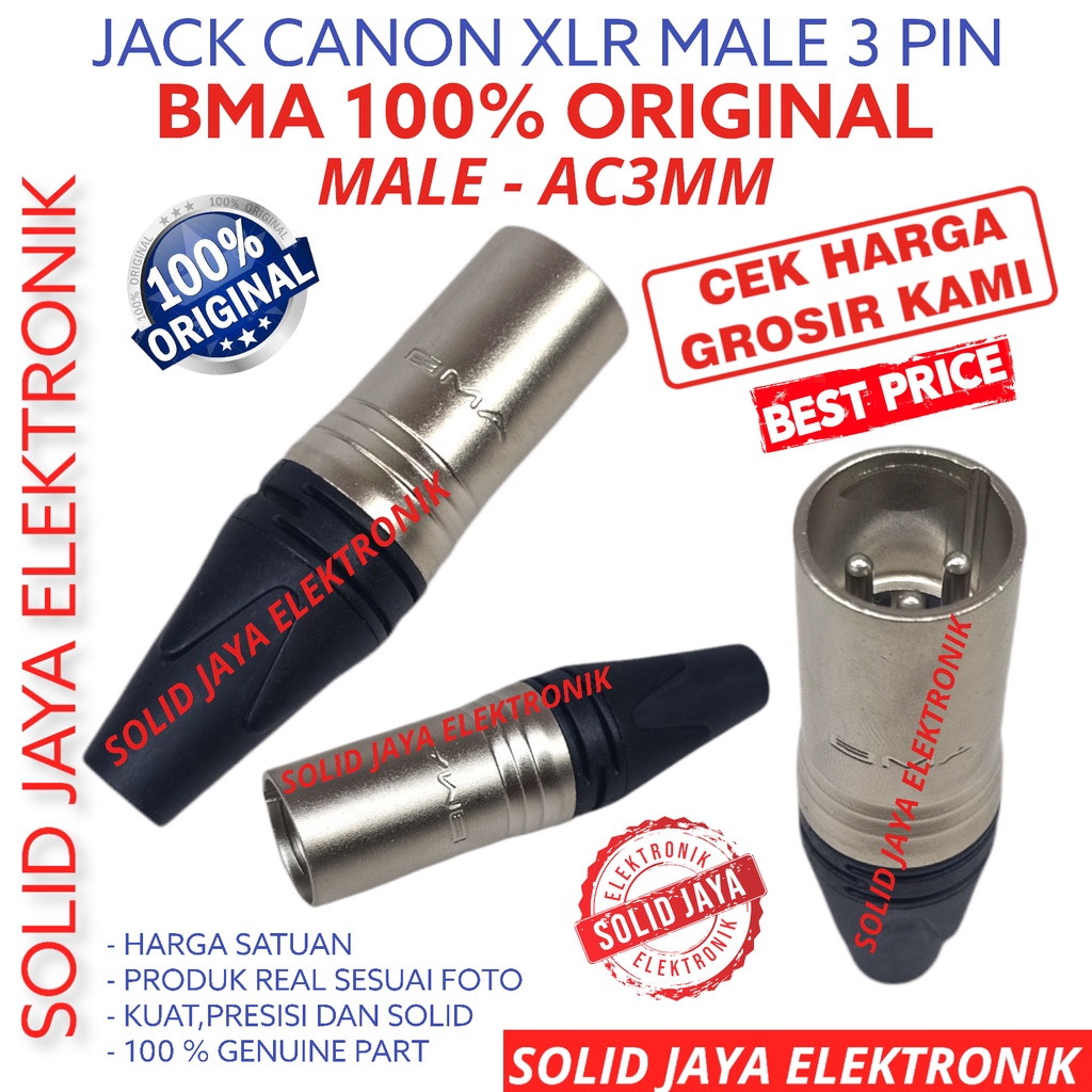 JACK BMA JACK CANON FEMALE BMA AC3F ASLI KONEKTOR CONNECTOR XLR 3P 3 PIN JAK JEK JAK JECK JEC JAC JACK METAL BESI MALE PLUG CANON CEWE PEREMPUAN BMA ORIGINAL ASLI