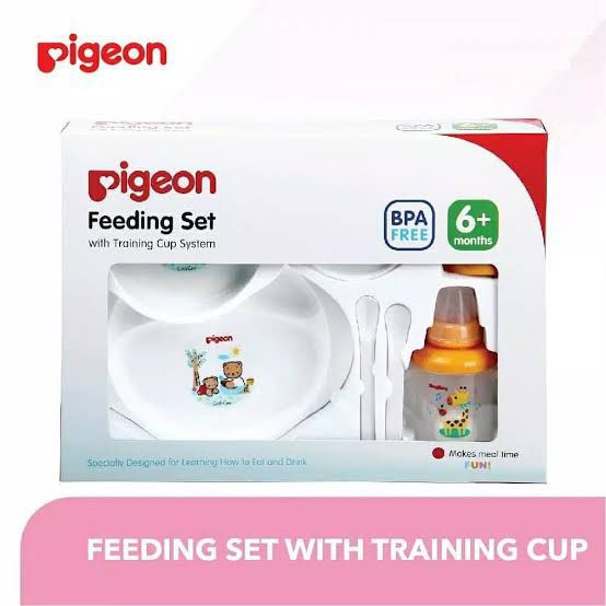 PIGEON Feeding Set Large With Training Cup / Perlengkapan Makan Bayi Dus Mulus