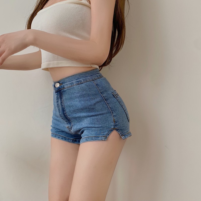 Celana Pendek Wanita Seksi Ketat Pinggang Tinggi Elastis Hip Celana Kecil Luar Memakai Jeans