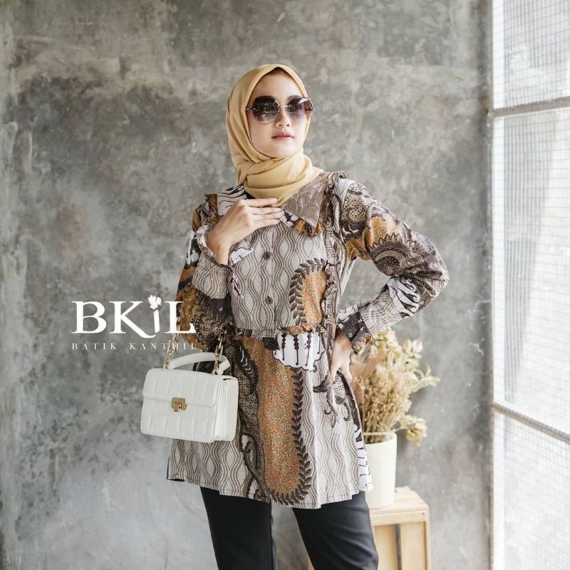 tey-17 Batik wanita ASJ SA HRB026 Kenongo Kemeja Tosca Pendek-Tamara