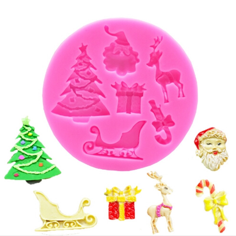 Christmas Tree Santa Claus Deer Fondant Decoration Tools Silicone Cake Mold Shopee Indonesia