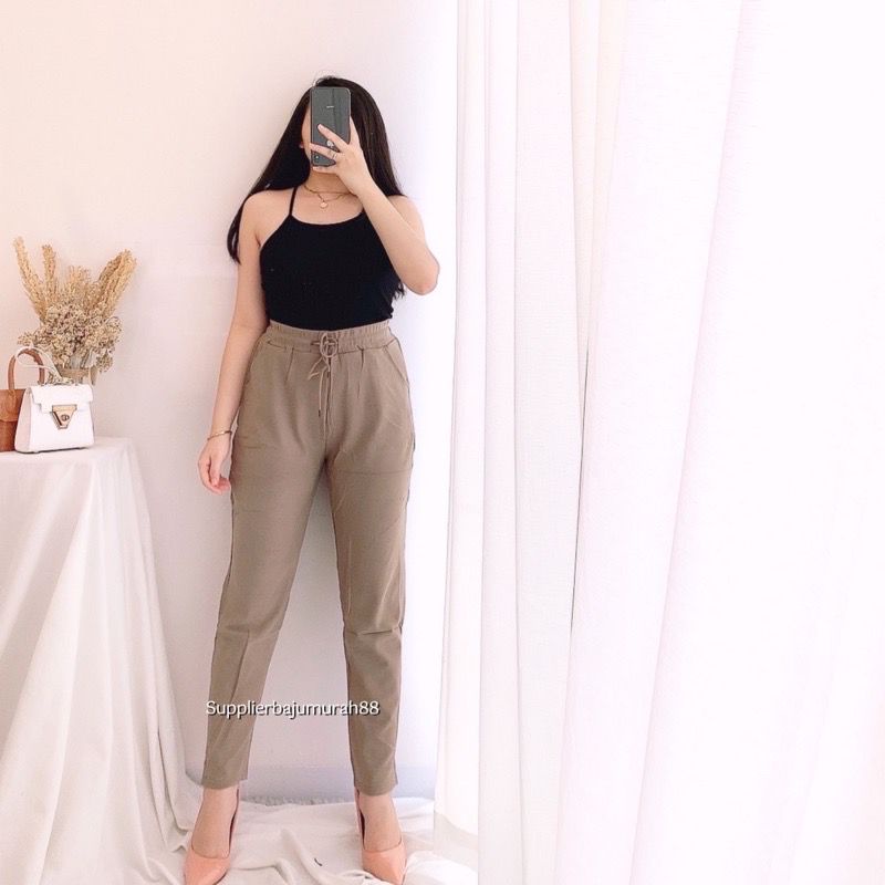 Lookatmeofficial • Celana Basic Polos Highwaist Seoul Pants Import / Celana Casual Formal Kantor Kerja Polos