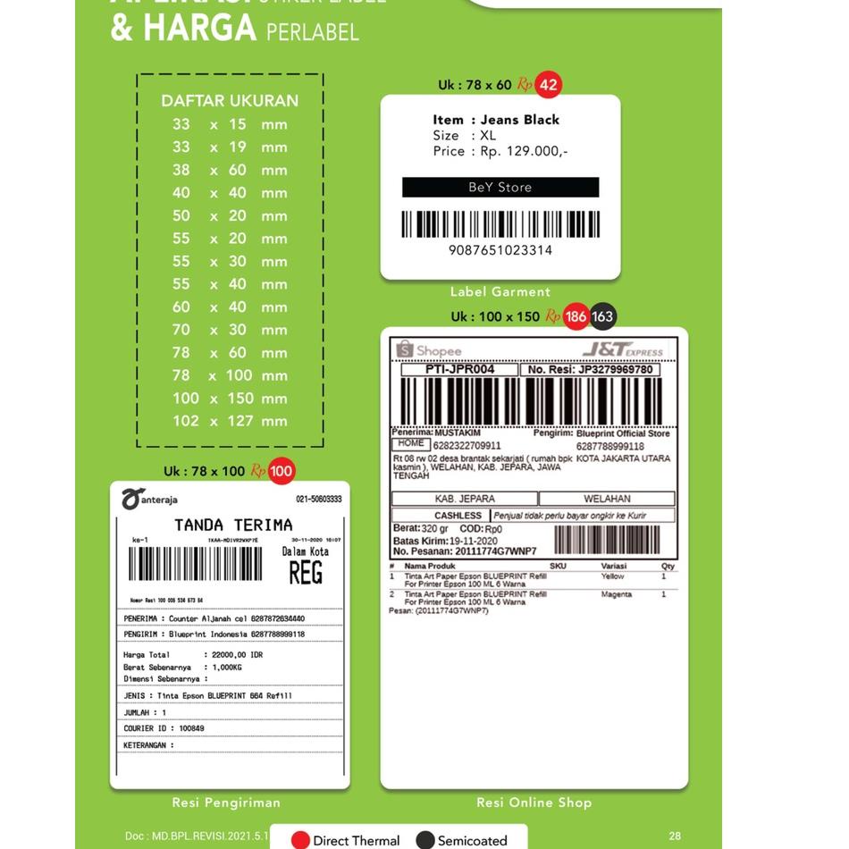 

Flash Sale - Direct Thermal 100x150 , Kertas Label Pengiriman BLUEPRINT Lite 100 x 150 mm 200Pcs CF !!