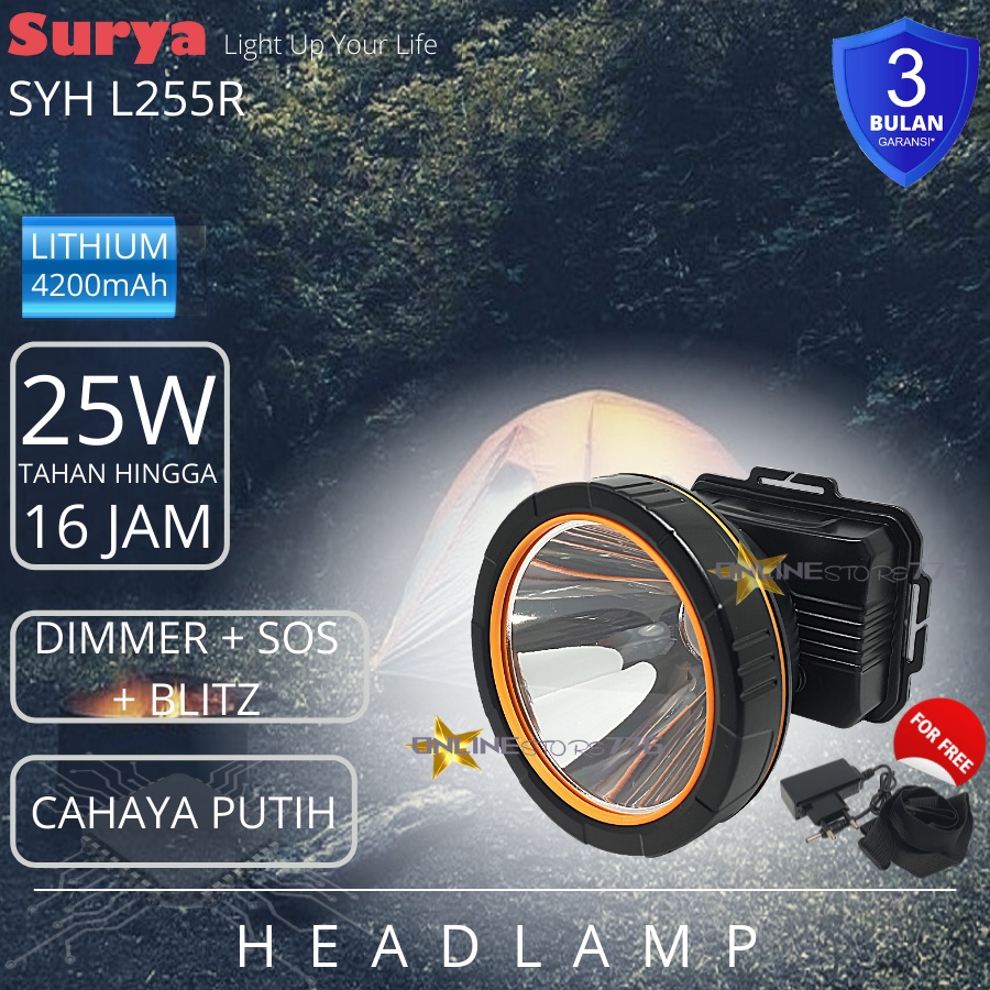 SENTER KEPALA / SENTER KEPALA SURYA SYH L255R / SURYA SYH L-255R / HEADLAMP SURYA SYH 255R /SENTER KEPALA RECHARGEABLE 25WATT / 25W