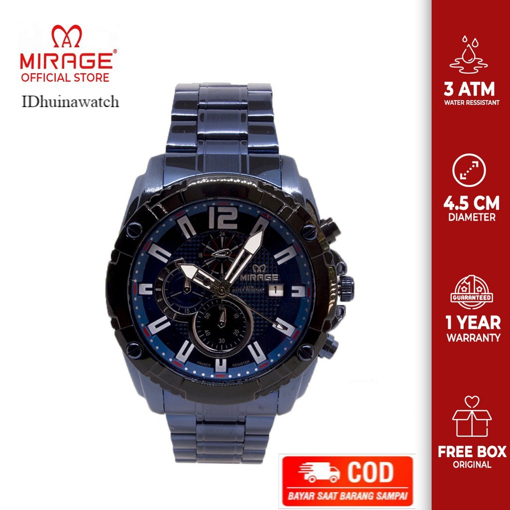 Miragewatch Official Store New Arrival Jam Tangan Mirage Original Laki Macho Sporty Blue Navy 8714M