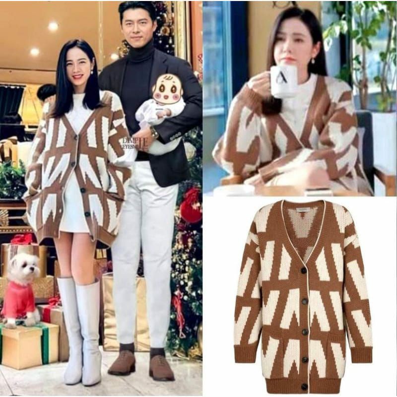 Valentino Cardigan Oversize Rajut Logo Intarsia Woll Korea Style