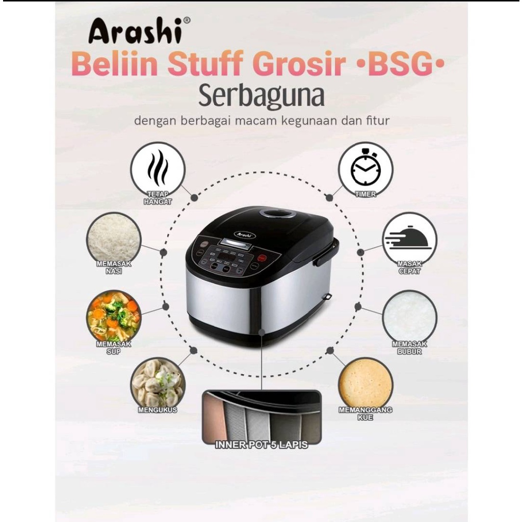 FLASH SALE!! Penanak Nasi Serbaguna 8 in 1 ARASHI/ Rice Cooker Digital Multifungsi ARASHI ADC 2003