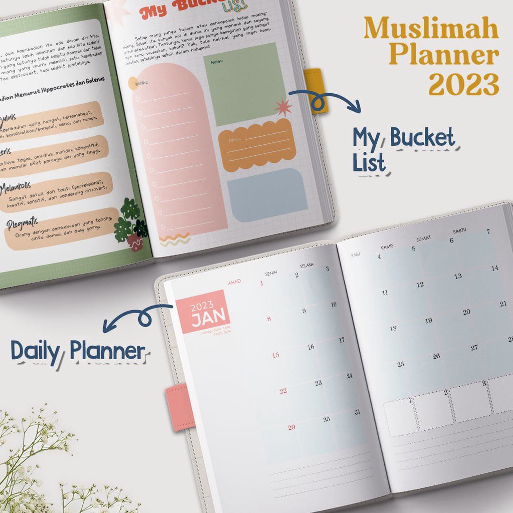 Buku Agenda Muslimah Planner 2023 Bonus Dompet &amp; Totebag (Ziyad)