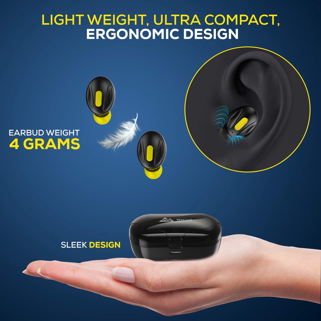 WeCool Moonwalk Mini Bluetooth Earphones Earbud dengan Casing Pengisian Magnetik IPX5 Earphone Nirkabel dengan Indikator Baterai Digital untuk Suara Tajam Earphone Bluetooth untuk Olahraga Aman Fit-yellow/kuning