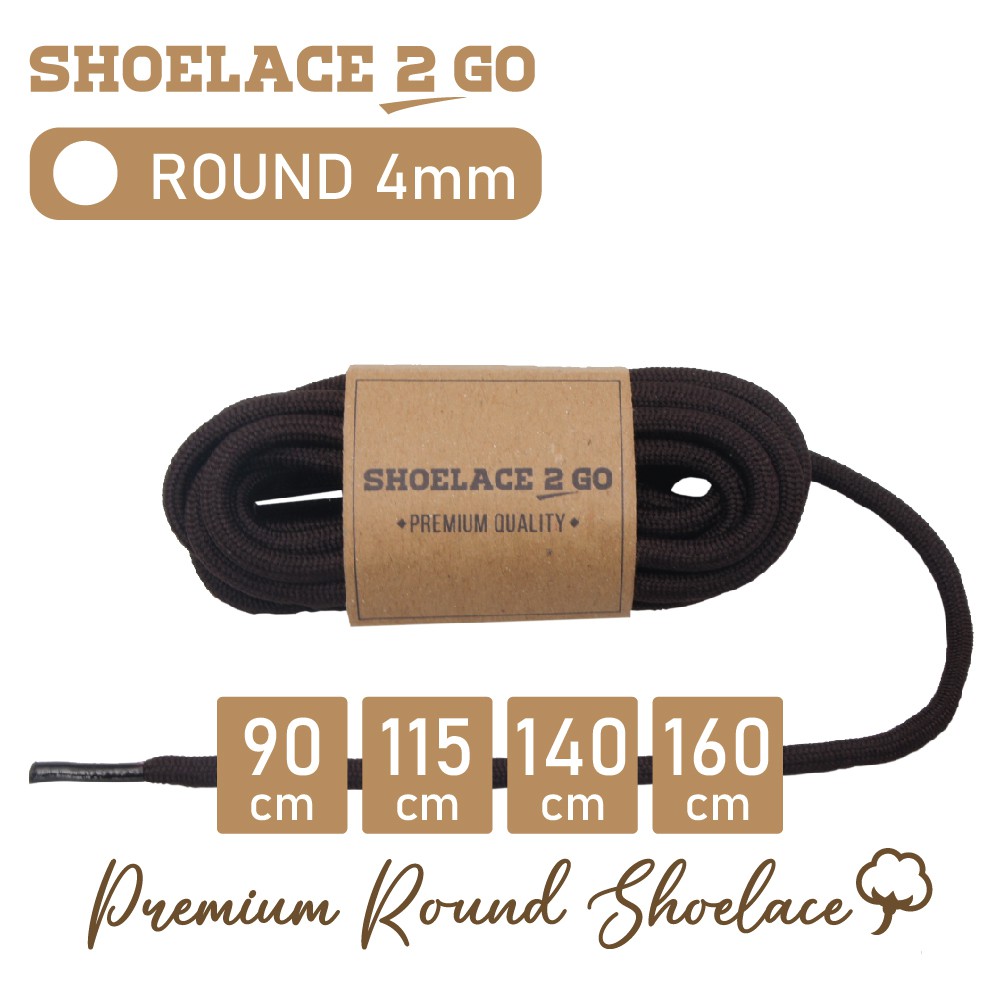 SHOELACE 2 GO PREMIUM TALI SEPATU BULAT ROUND - SR4 - C2 - DARK BROWN - 4MM