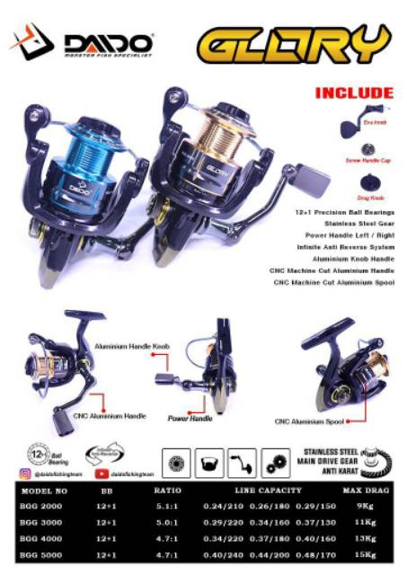 Kartinifishing REEL DAIDO GLORY DAIMOS SPIN POWERHANDLE  2000 3000 4000 6000