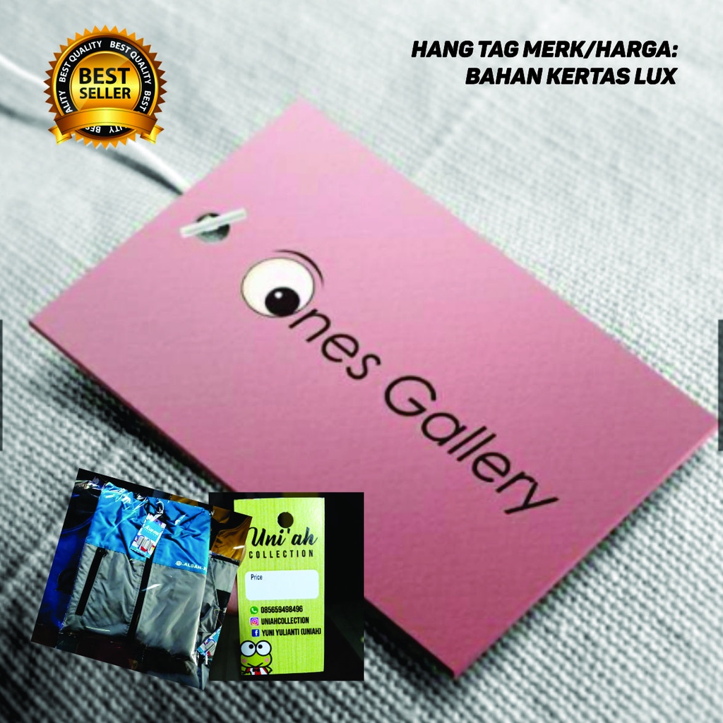 hang tag label merk harga kaos jilbab baju topi bahan kertas