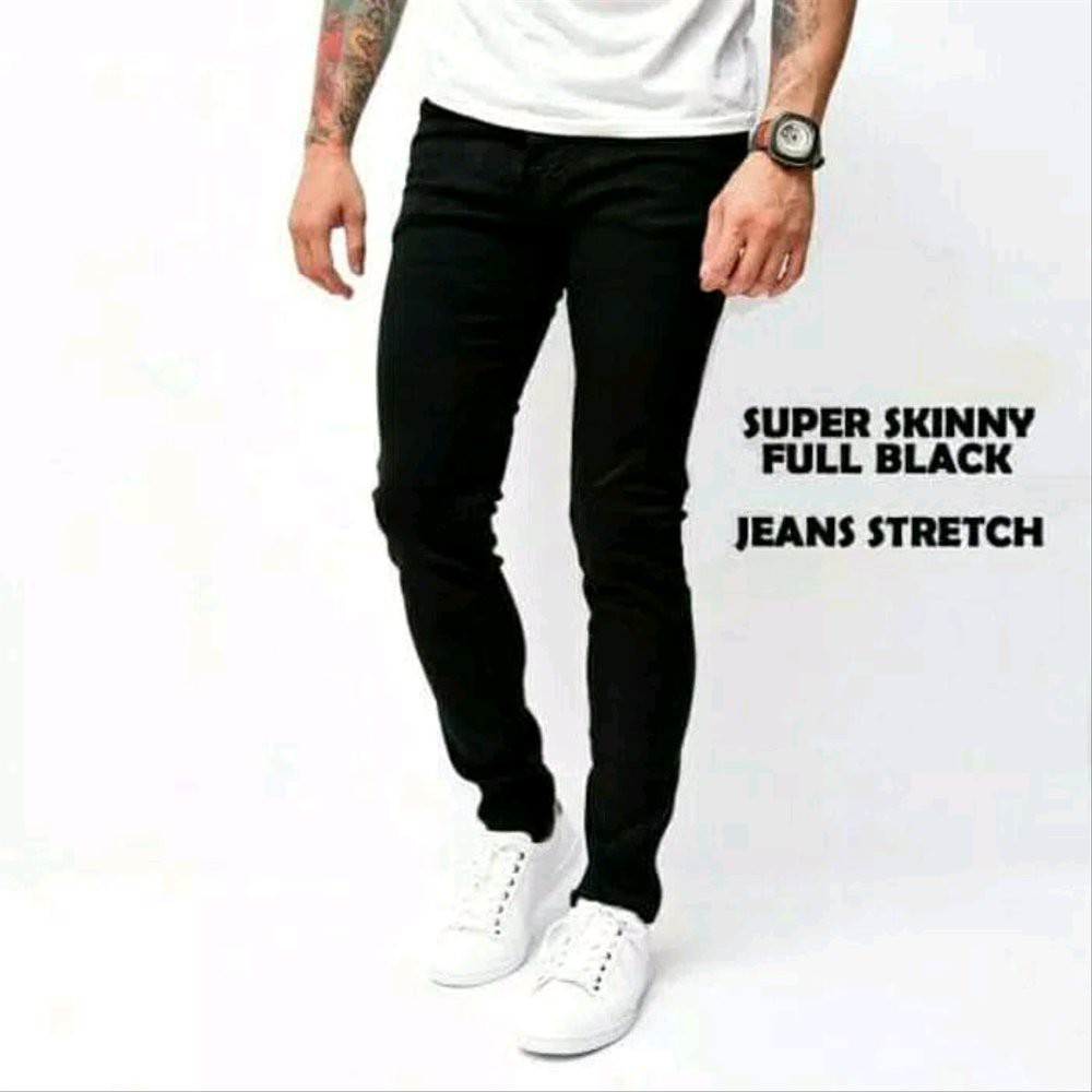 Celana Jeans Pria Pensil Skinny Hitam 27 - 38