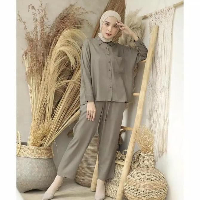 one set polos bahan katun | stelan wanita | grosir baju cewek termurah
