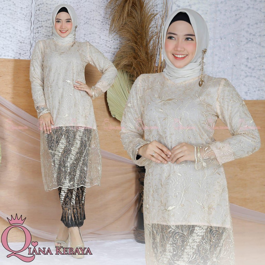 SETELAN KEBAYA TUNIK BROKAT TULLE BORDIR QIANA / KEBAYA KONDANGAN TUNIK TULLE / TUNIK TULLE BORDIR