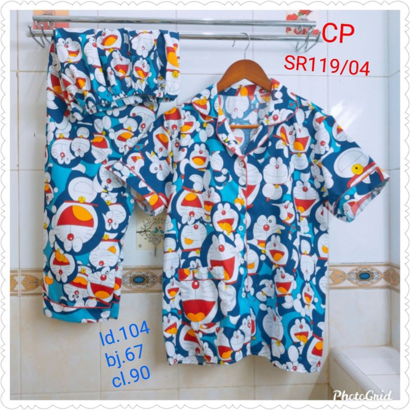 VeriFel Piyama Dewasa - JUMBO Promo Murah Setelan CP Fit 75-85kg / 3L-CP Dorae Numpuk Biru